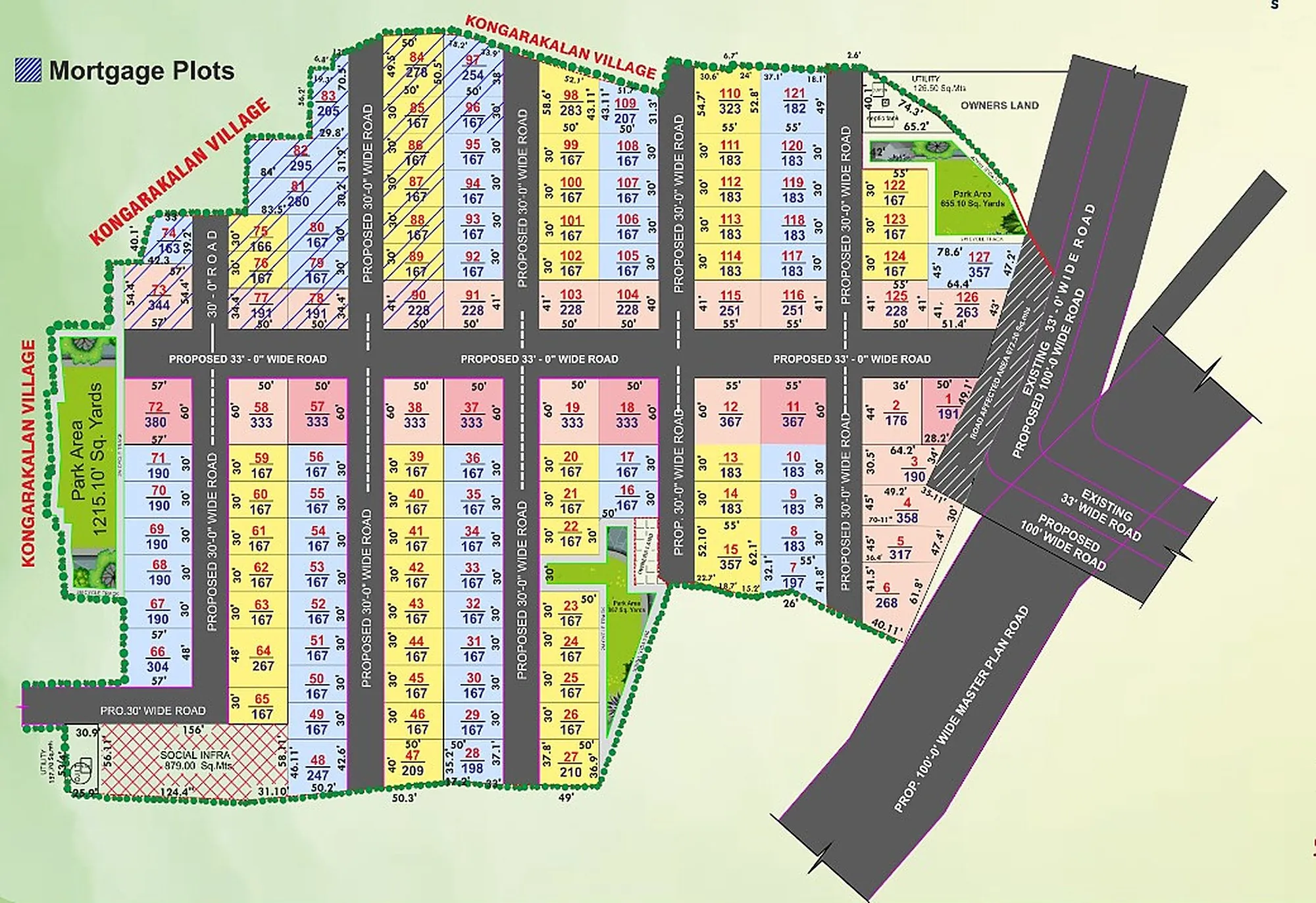 Grand City HMDA approved master plan, L.P. No. 1439/HMDA/SWDL/2026 — 127 plots at Kongarakalan, Adibatla